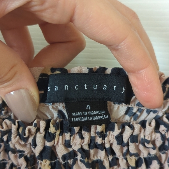 Sanctuary Leopard Print Smocked Square Neck Balloon Sleeve A-Line Mini Dress 4 - Picture 6 of 13